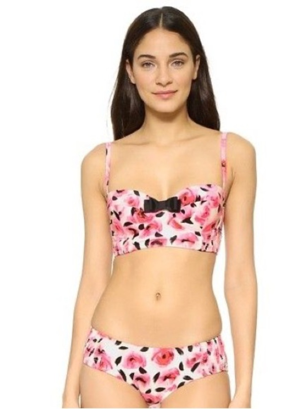 kate spade Bay of Roses Pink Floral Swim Top with Black Accents